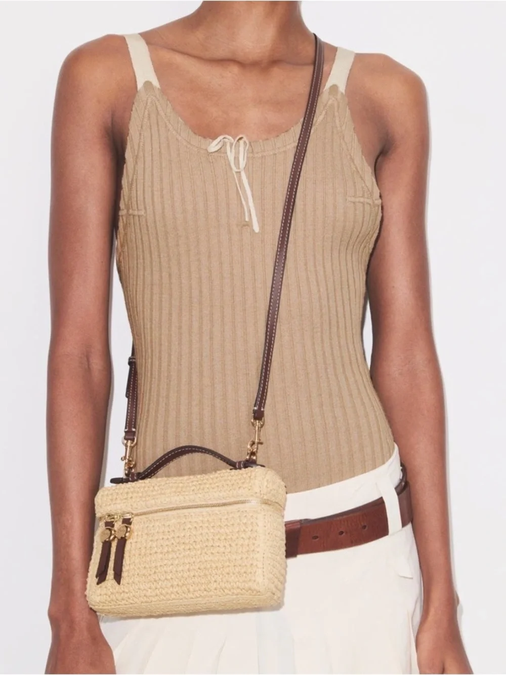 Tory Burch Romy Straw Top-Handle Crossbody Bag in Natural - Picture 3 of 5